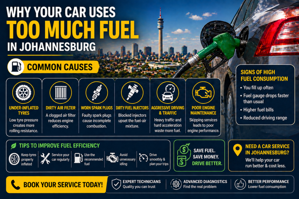 Mobile mechanic diagnosing high fuel consumption problem in Johannesburg