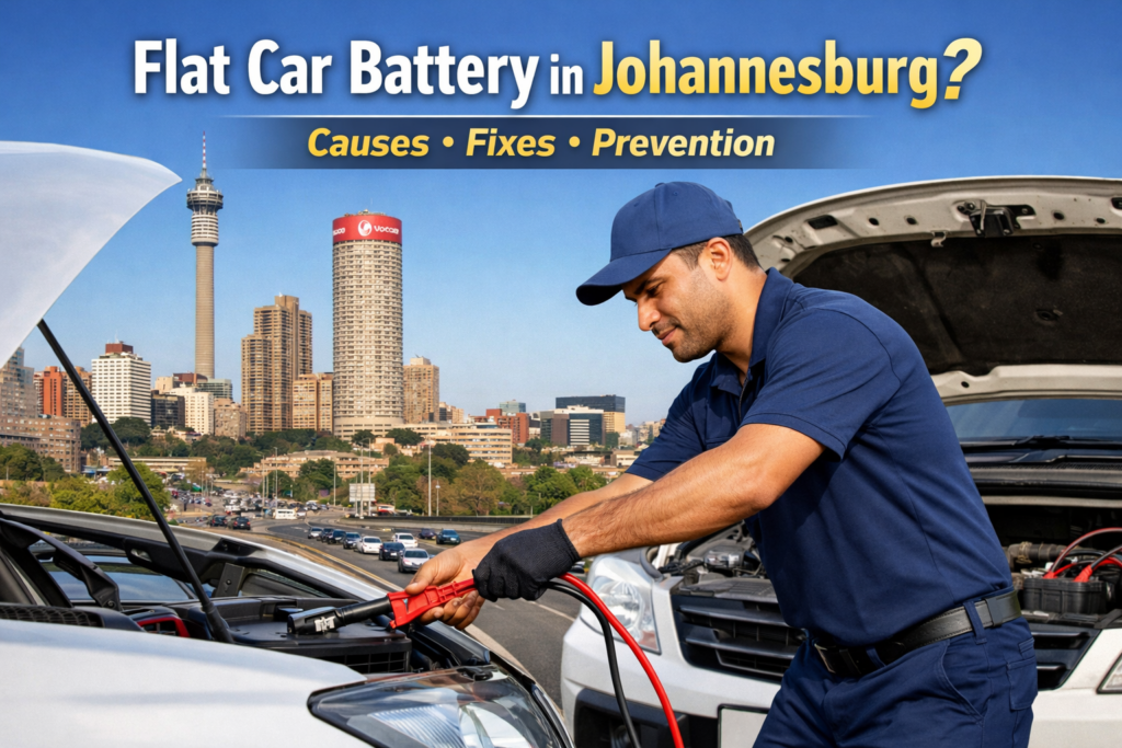Mobile mechanic diagnosing a flat car battery in Johannesburg