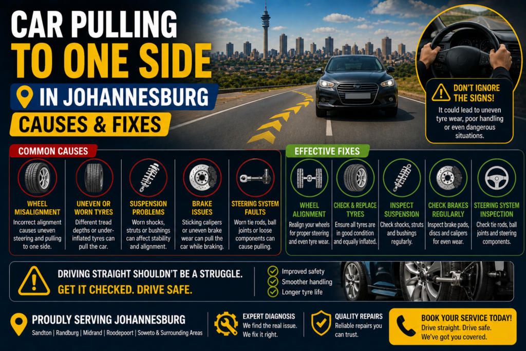 Car pulling to one side being diagnosed by mobile mechanic in Johannesburg