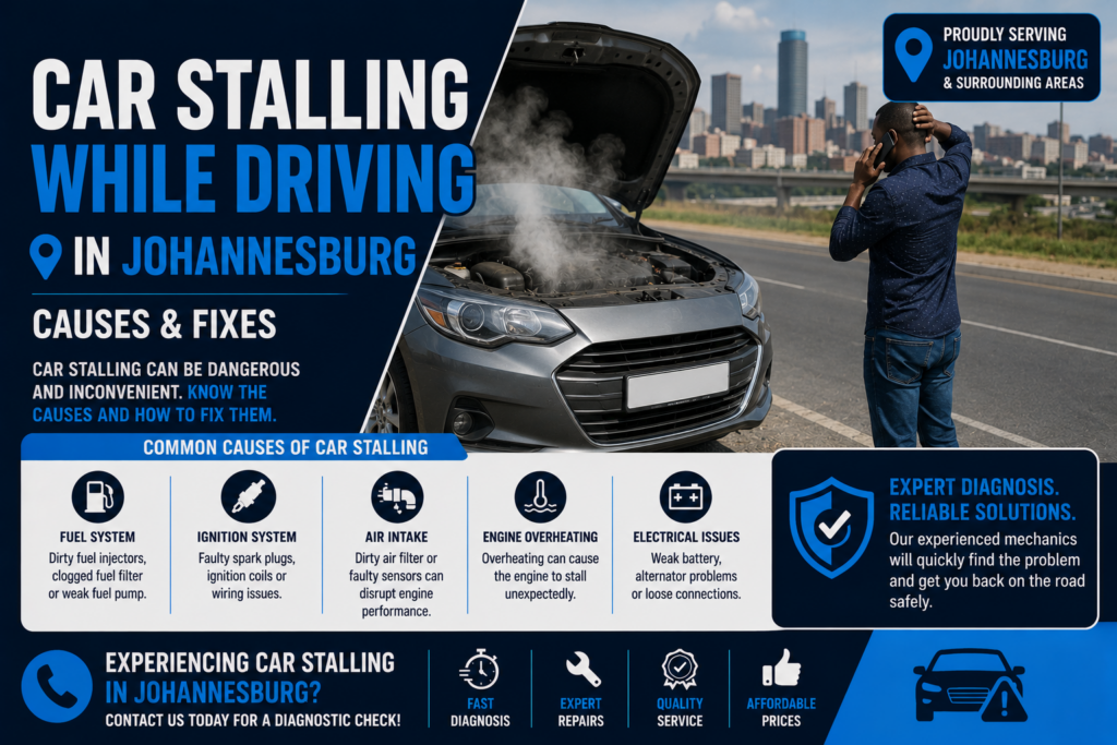 Mobile mechanic diagnosing car stalling problem in Johannesburg