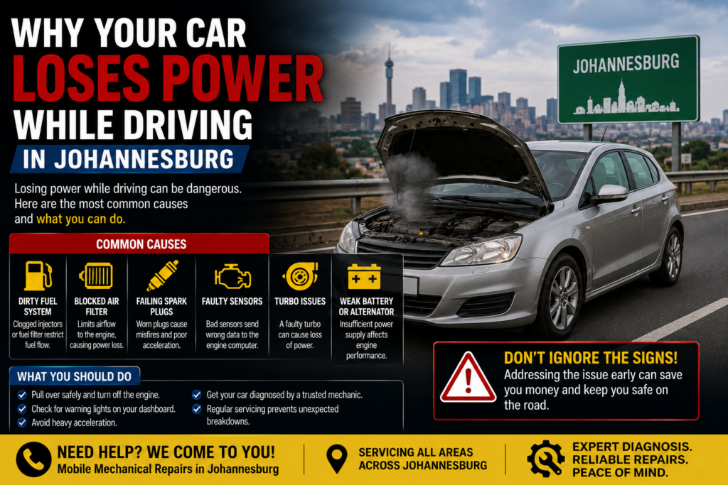 Mobile mechanic diagnosing car power loss problem in Johannesburg