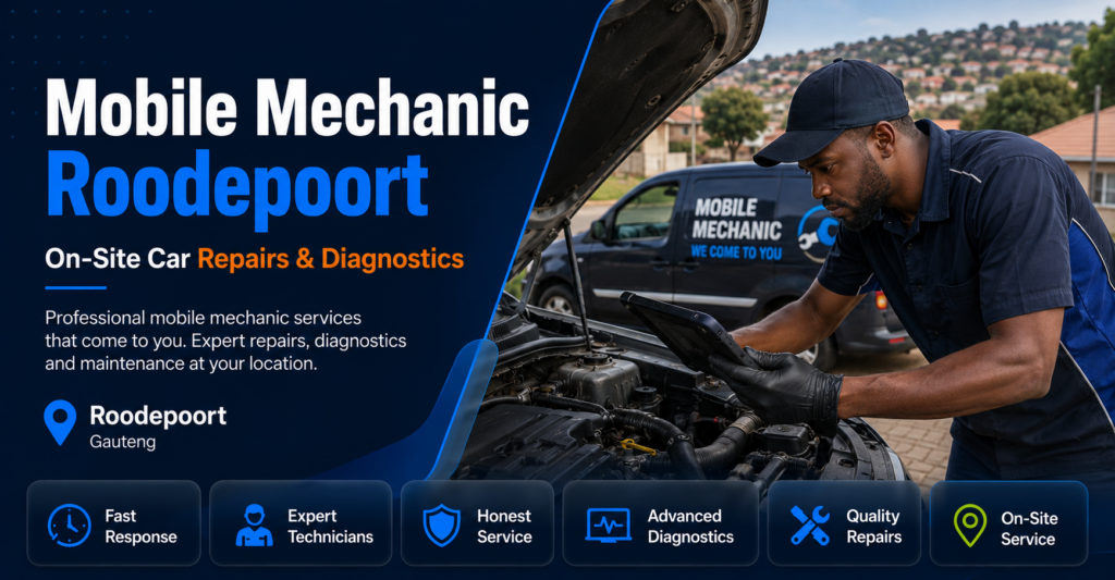Mobile mechanic carrying out vehicle diagnostics in Roodepoort Johannesburg